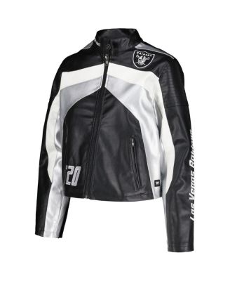 Women's Black Las Vegas Raiders Faux Leather Full-Zip Racing Jacket