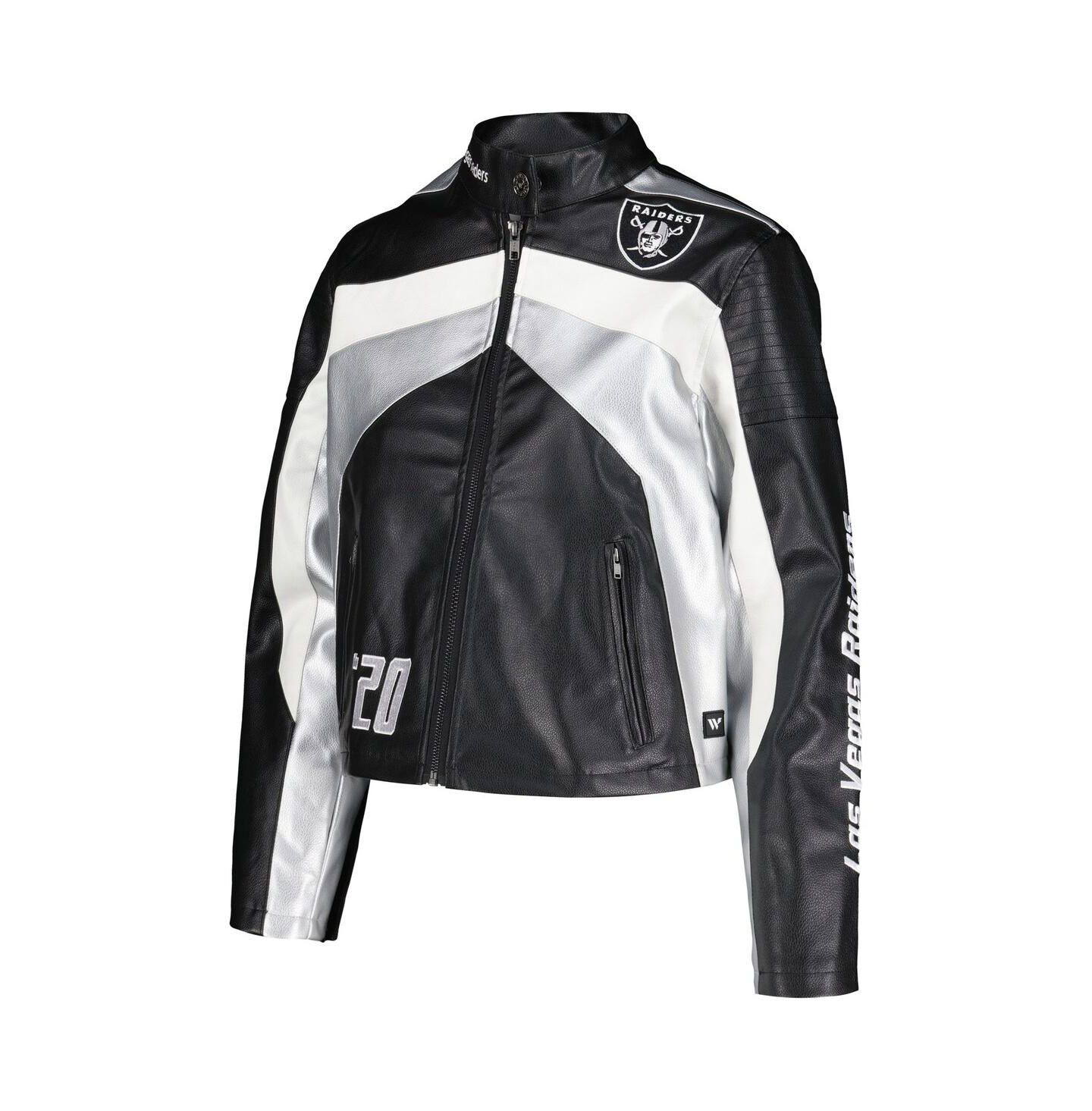 Женская куртка The Wild Collective Black Las Vegas Raiders Faux Leather Full-Zip Racing — фото 3