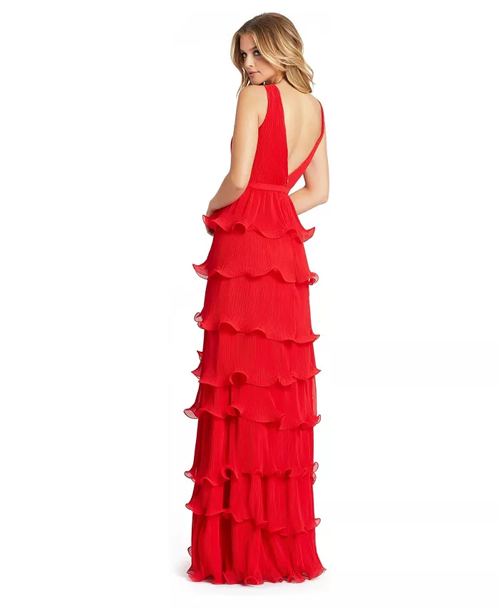 Women's Sleeveless Ruffle Tiered Evening Gown - thumbnail 5