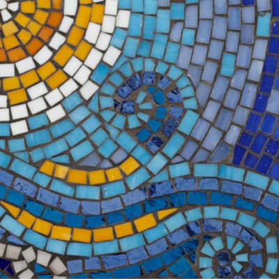 Modern Black Round Outdoor Accent Side Tables 14" Wide Set of 2 Blue Mosaic Tabletop for Front Porch Patio Home House