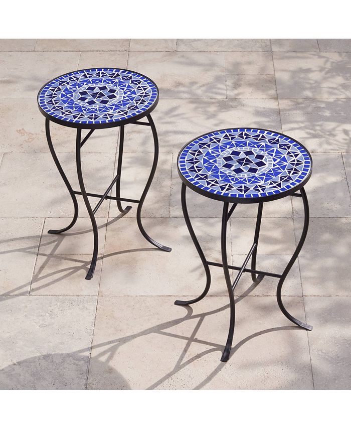 Teal Island Designs Cobalt Modern Black Metal Round Outdoor Accent Side Tables 14" Wide Set of 2