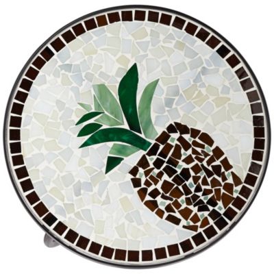 Beige Pineapple Modern Black Metal Round Outdoor Accent Side Table 14" Wide Black Glass Mosaic Tabletop Gracefully Curved Legs for Front Porch Patio Home House Balcony Deck Shed - Teal Island Designs