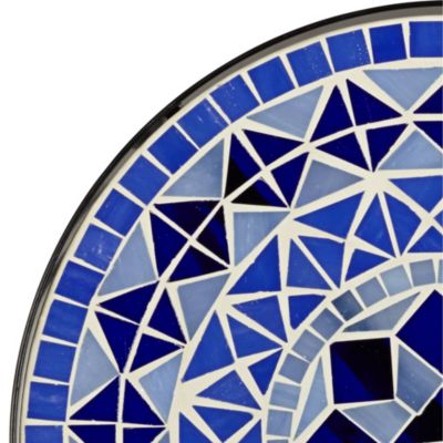 Modern Black Round Outdoor Accent Side Table 14" Wide Light Blue Mosaic Tabletop Front Porch Patio Home House Balcony