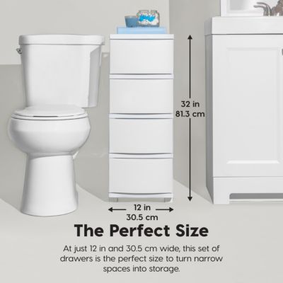 USA 4 Slim Drawer Storage, Organizer Unit for Bedroom, Closet, Kitchen, Bathroom, Laundry Room, Dorm, White Frame with Matte White Front Panels, Set of 1