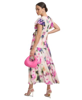 DKNY Women's Chiffon Flutter-Sleeve Tie-Waist Dress 