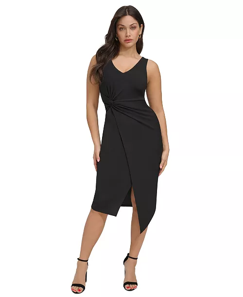 women's knotted asymmetrical-hem sheath dress