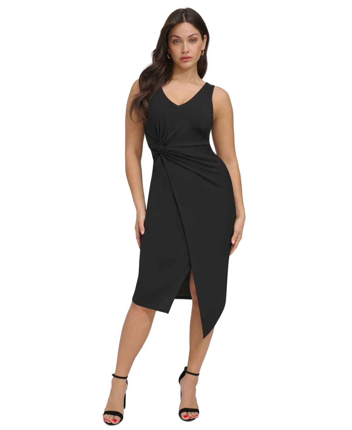 Women's Knotted Asymmetrical-Hem Sheath Dress - Black