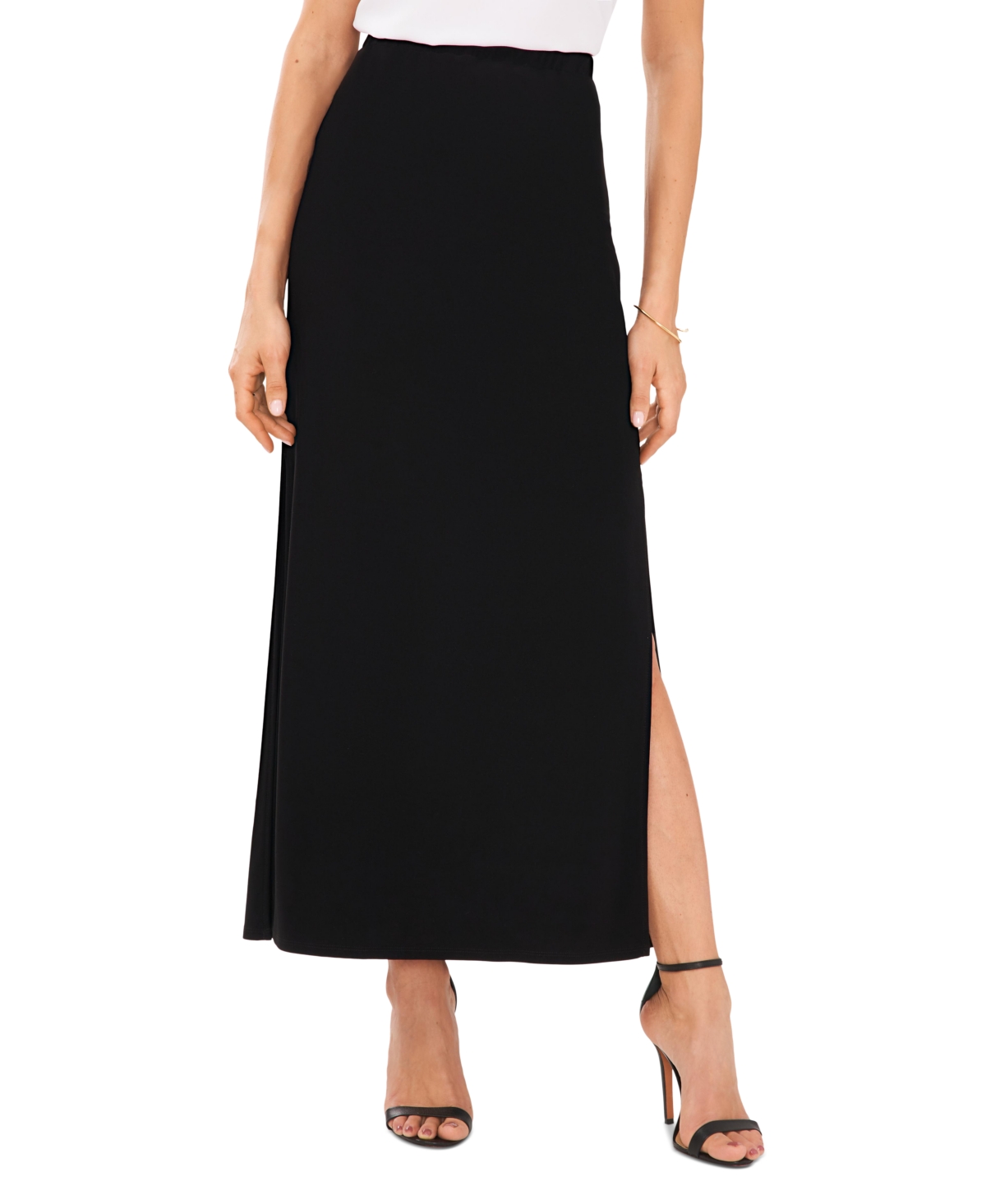 Women's A-Line Side Slit Maxi Skirt - Rich Black