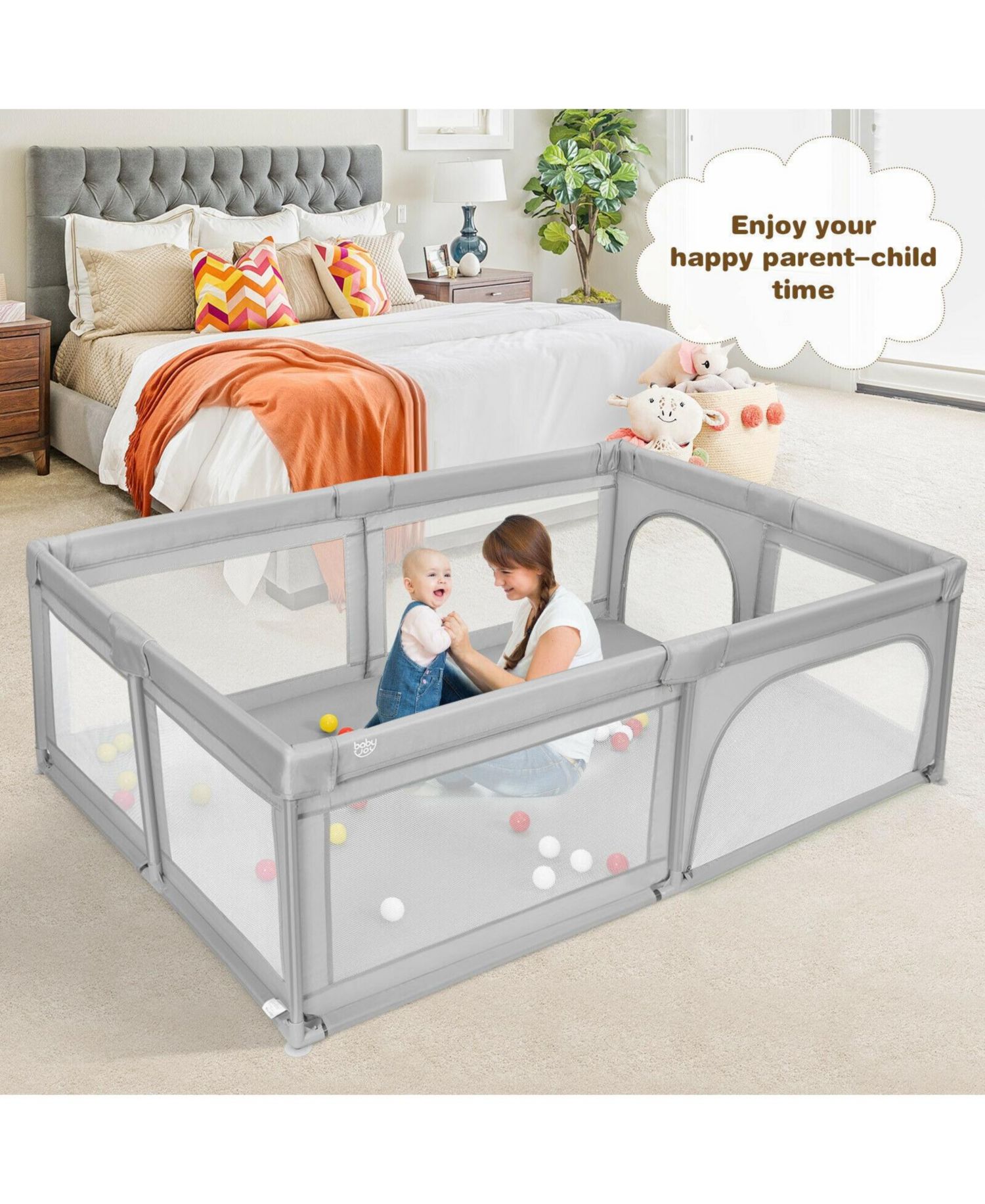 Extra-Large Baby Playpen with Safety Fence and 50 Colorful Ocean Balls