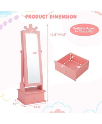 Kid Freestanding Jewelry Armoire 2-in-1 Full Length Mirror Storage Drawer