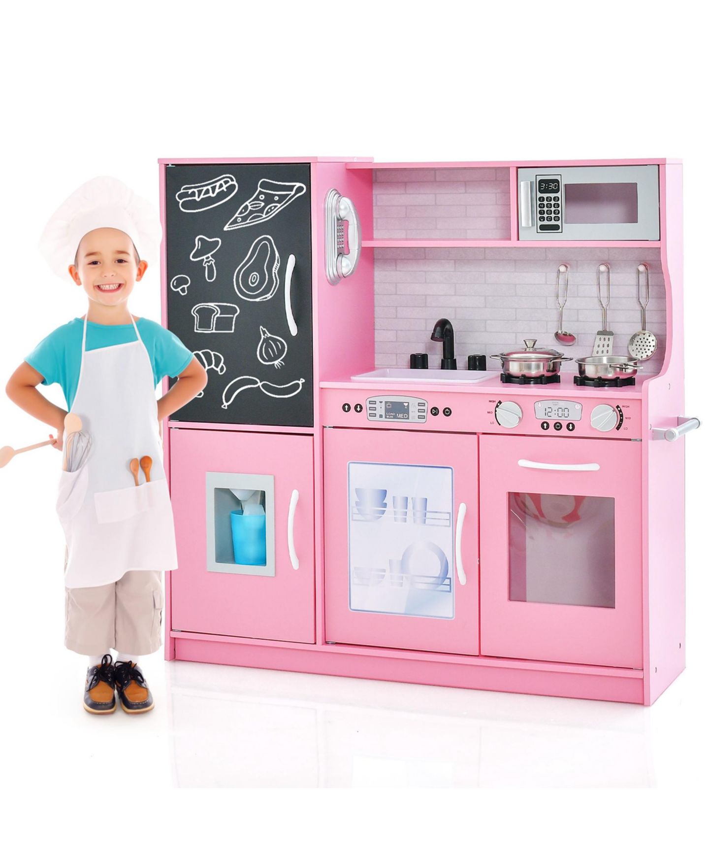 Детские игрушки Costway Blackboard 11-Piece Pretend Play Kitchen, Ages 3+, цвет: Розовый — фото 1