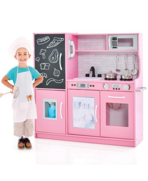 Детские игрушки Costway Blackboard 11-Piece Pretend Play Kitchen, Ages 3+, цвет: Розовый
