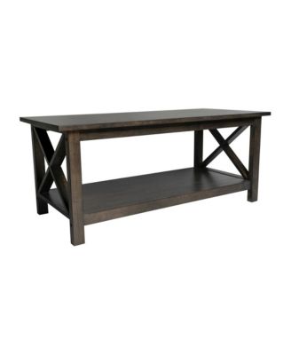 Matty Rustic Coffee Table With Lower Shelf, Farmhouse Style Solid Wood Accent Table