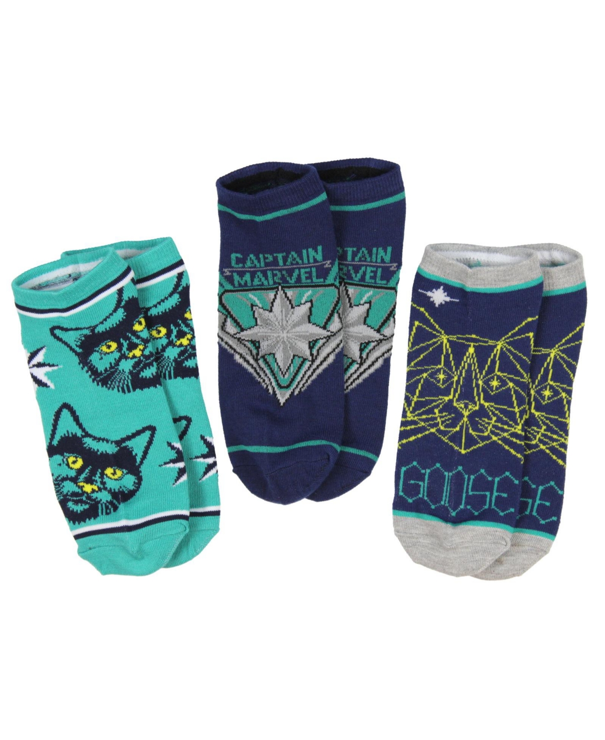 Captain Marvel Adult Unisex Goose The Cat Kree Colors 3 Pack Mix and Match No Show Ankle Socks - Open Miscellaneous