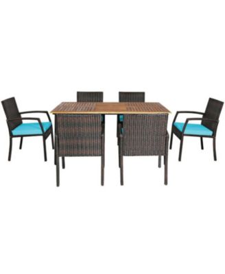 7PCS Patio Rattan Cushioned Dining Set with Umbrella Hole