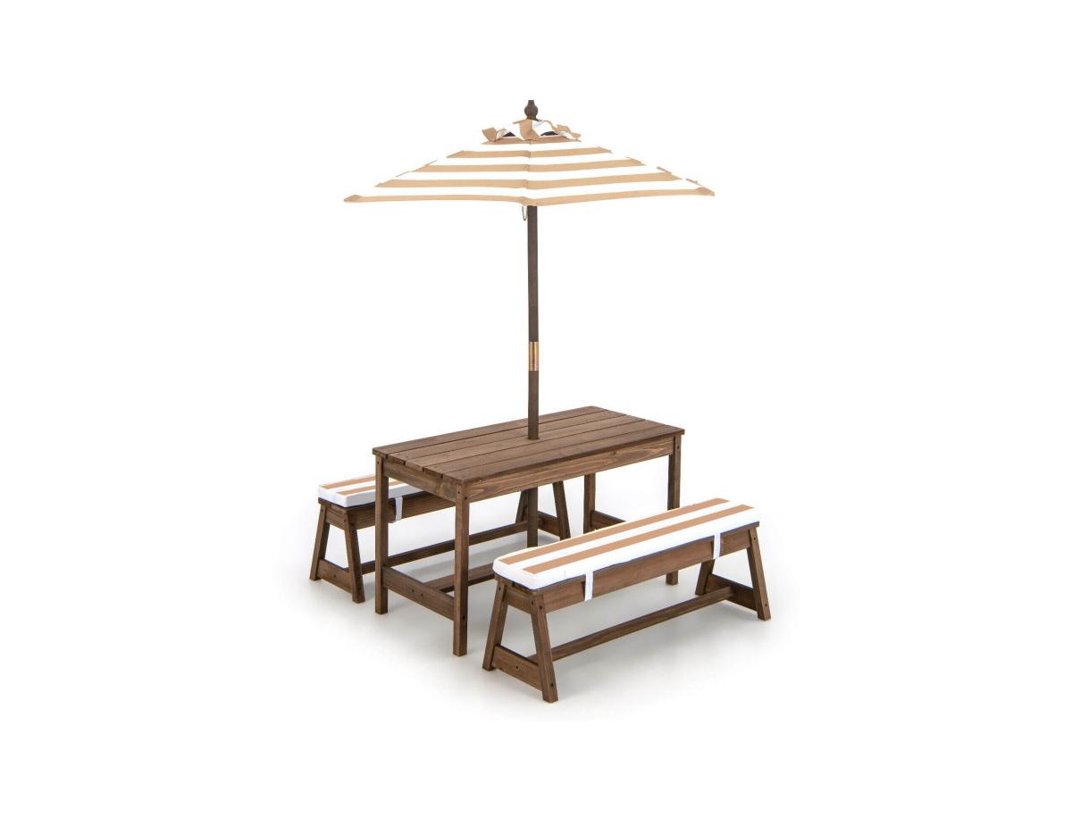 Kids Picnic Table and Bench Set with Cushions and Height Adjustable Umbrella