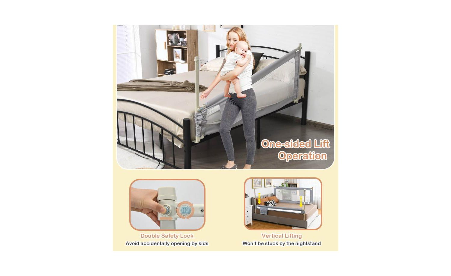 Baby Bed Guardrail with Double Lock for Secure Toddler Sleep Support