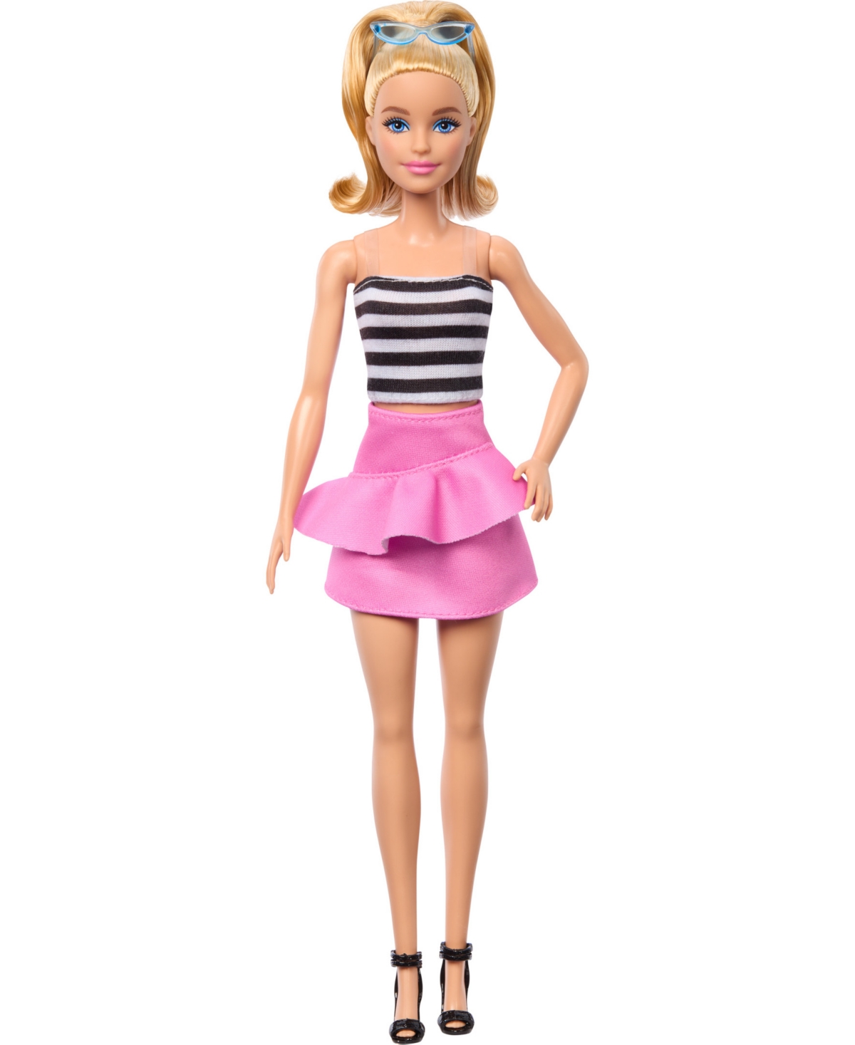 Shop Barbie Fashionistas Doll 213, Blonde With Striped Top, Pink Skirt And Sunglasses, 65th Anniversary In Multi