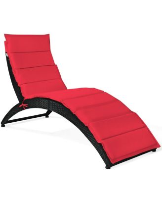 Folding Patio Rattan Portable Lounge Chair Chaise with Cushion