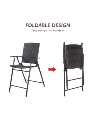 Set of 4 Folding Rattan Bar Chairs with Footrests and Armrests for Outdoors and Indoors