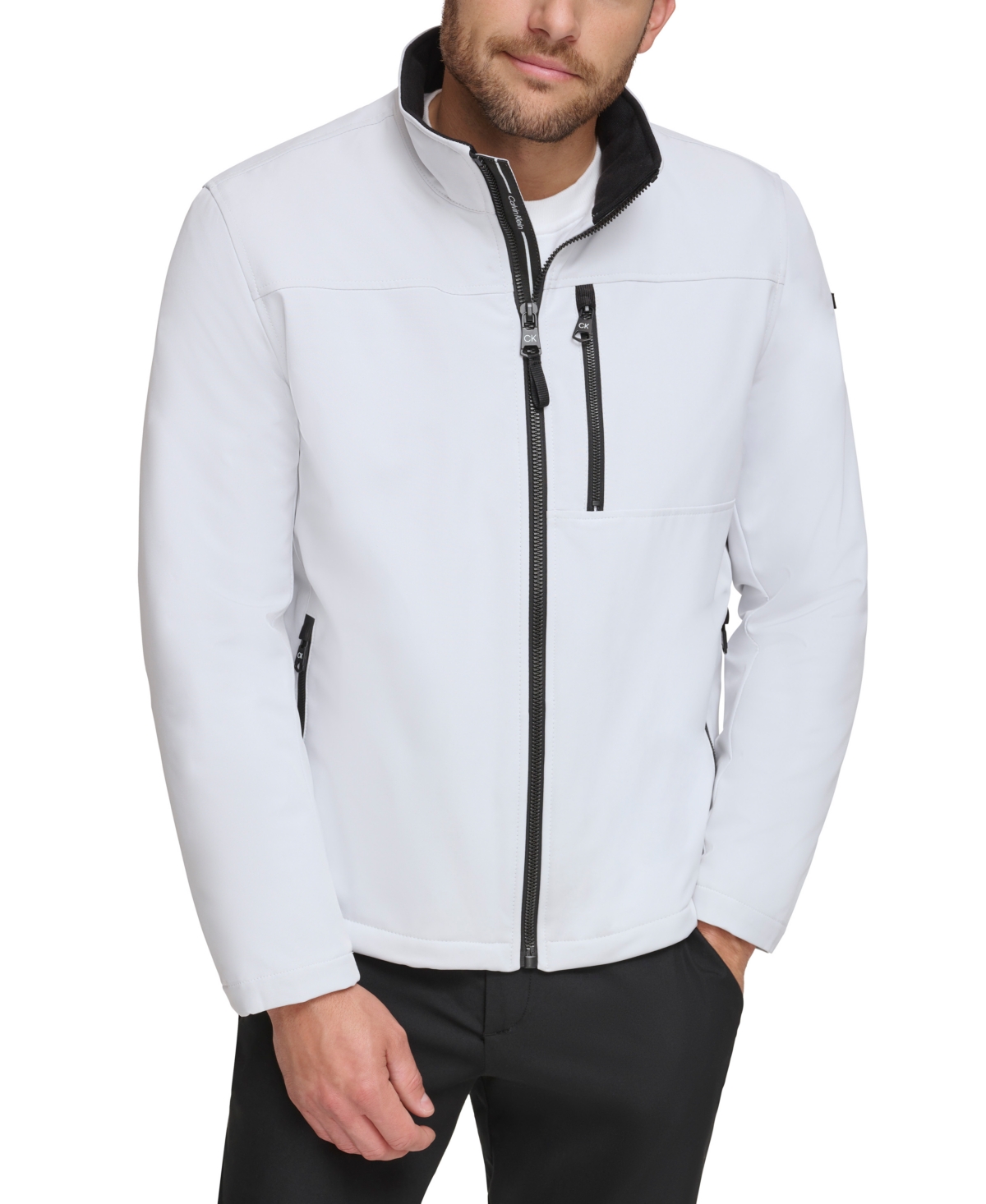 Calvin Klein Men's Sherpa Lined Classic Soft Shell Jacket In White