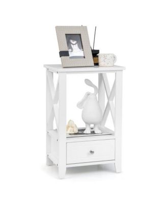 2-Tier 16 x 14 Inch Multifunctional Nightstand with Storage Drawer