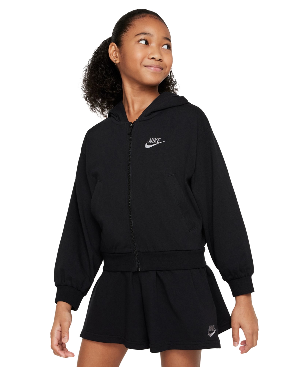 Shop Nike Big Girls Sportswear Jersey-knit Full-zip Hoodie In Black,fltp