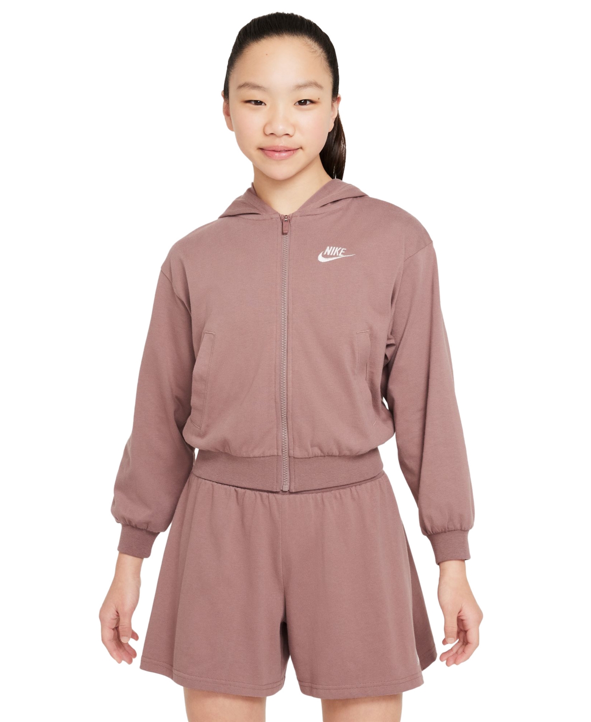 Shop Nike Big Girls Sportswear Jersey-knit Full-zip Hoodie In Smkymv,plt