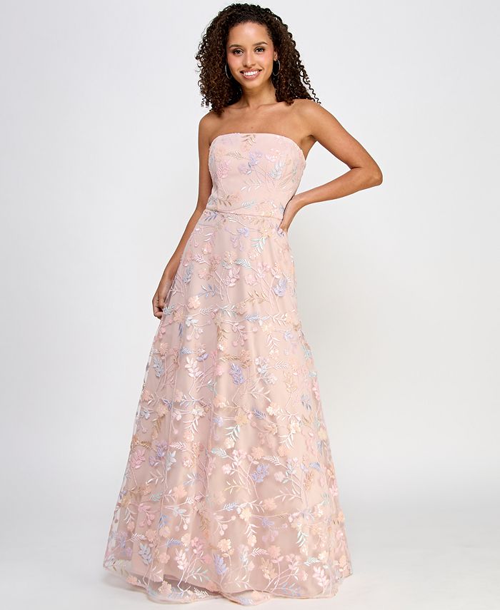Morgan & Company Juniors' Strapless All Over Embroidery and Sequin Gown -  Macy's
