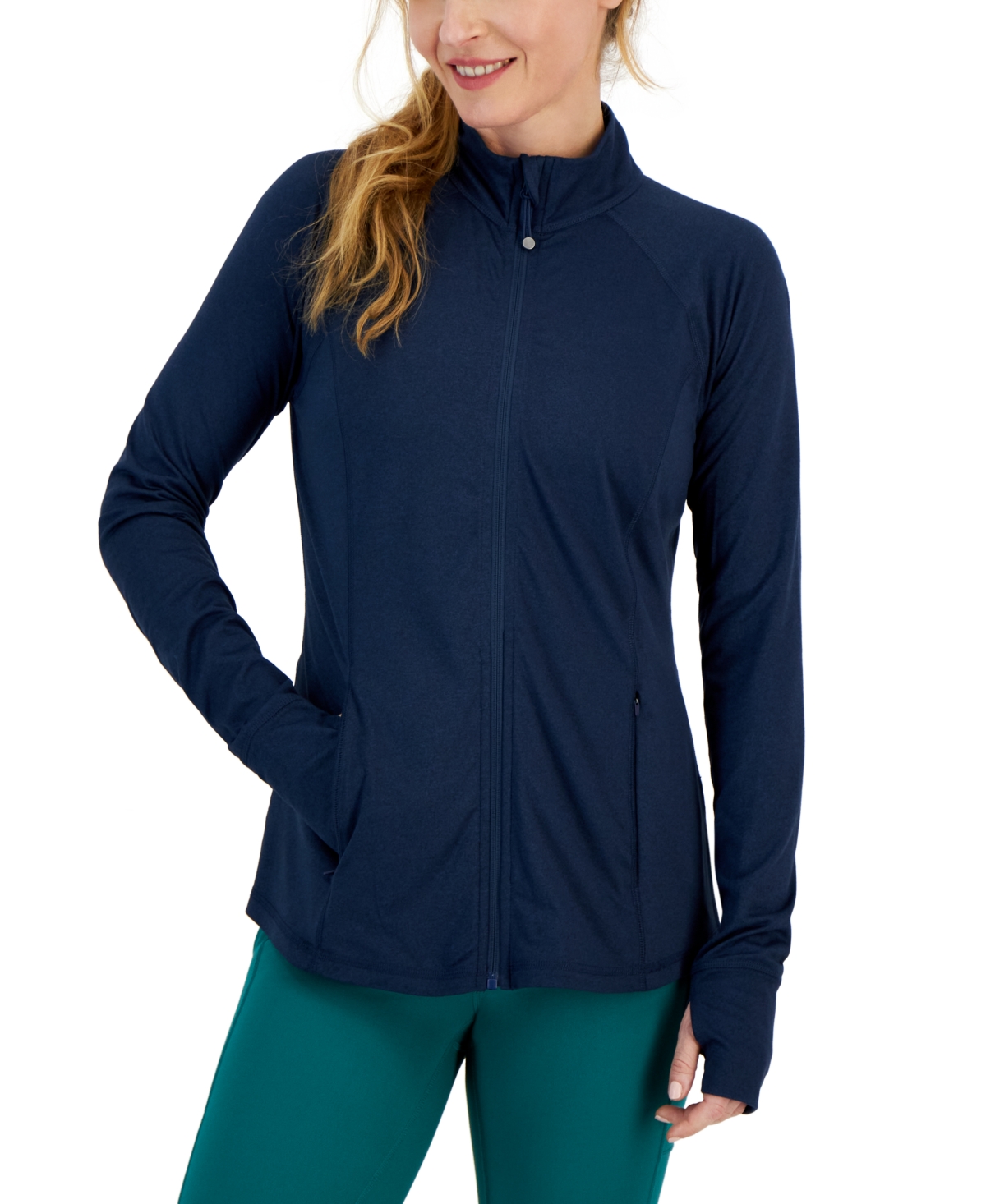 Id Ideology Women's Performance Full-zip Jacket, Created For Macy's In Navy Serenity,deep Black