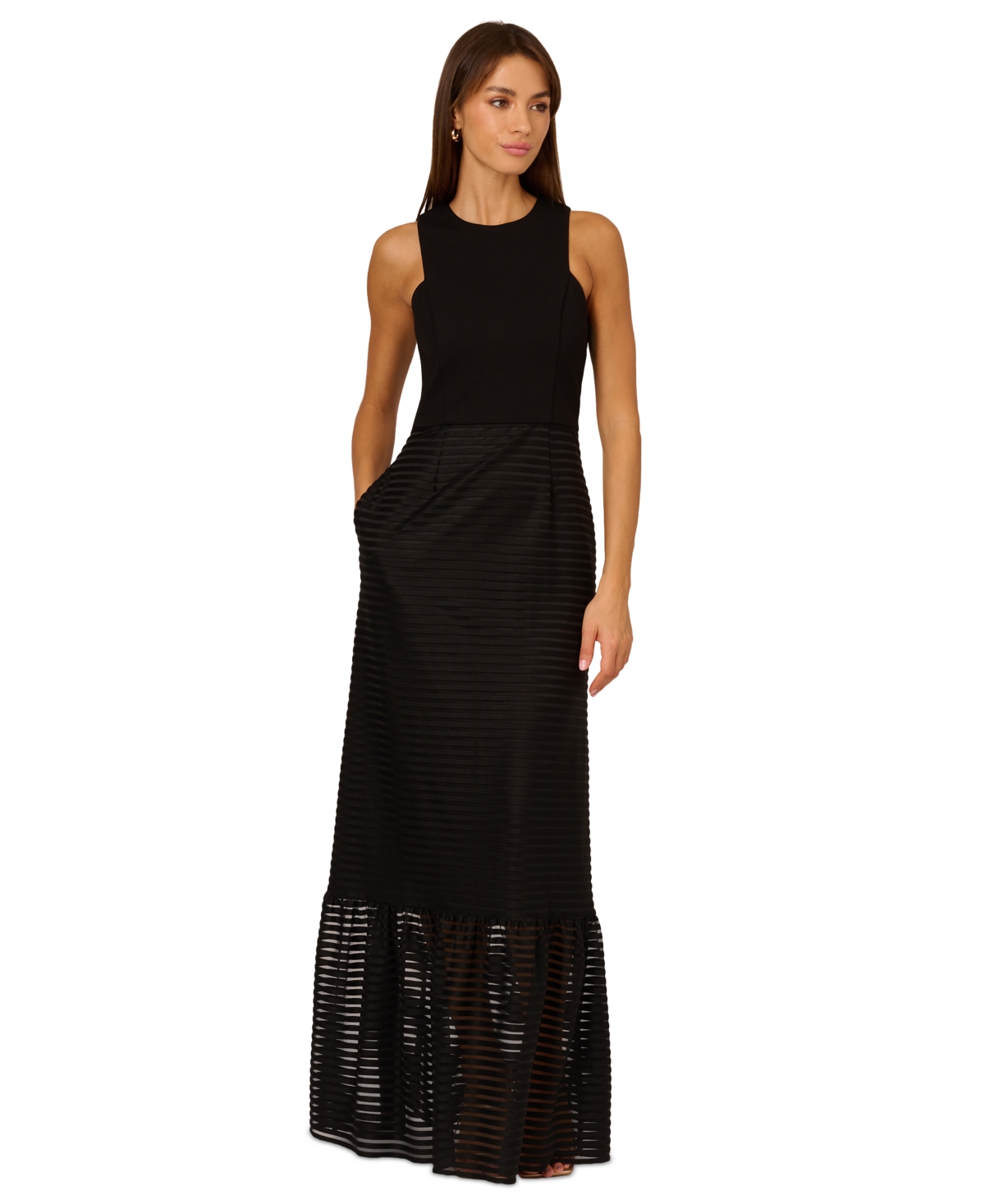 Shop Adrianna By Adrianna Papell Women's Shadow-stripe Gown In Black