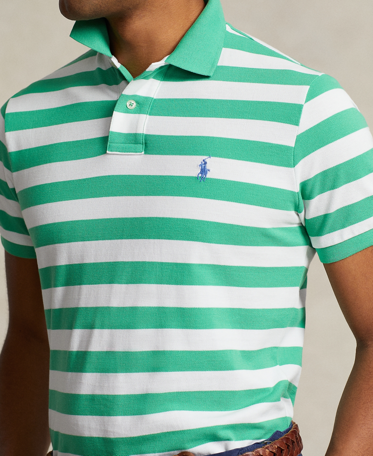 Polo Ralph Lauren Men's Classic-Fit Striped Mesh Polo Shirt -white