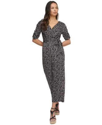 DKNY Women's Printed Ruched-Sleeve Cropped Jumpsuit