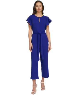 DKNY Women's Keyhole-Neck Flutter-Sleeve Belted Jumpsuit - Macy's