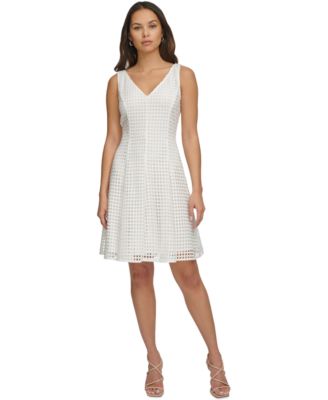 DKNY - Women's Grid Cutout Sleeveless A-Line Dress
