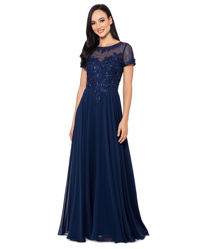 Xscape petite hotsell embellished illusion gown