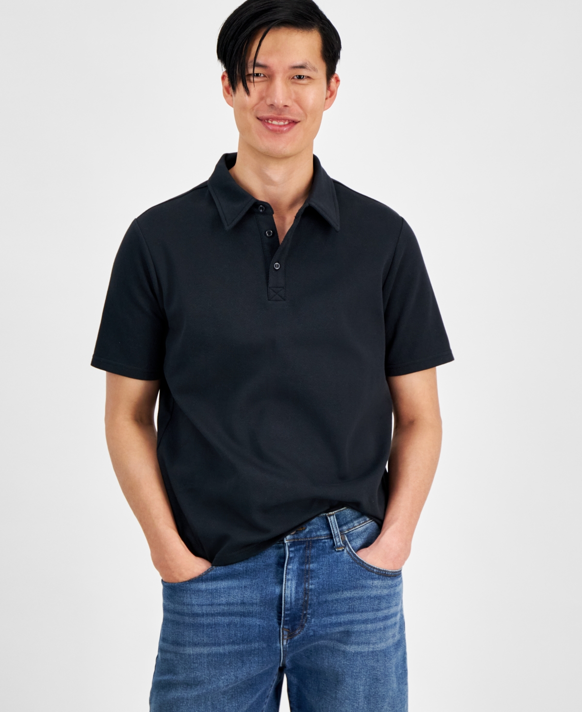 And Now This Men's Regular-fit Solid Polo Shirt, Created For Macy's In Black