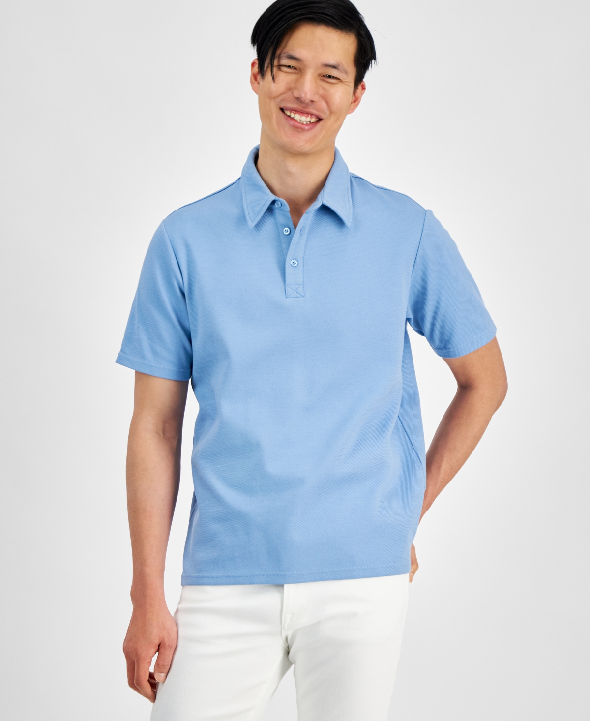 Men's Regular-Fit Solid Polo Shirt, Created for Macy's - Light Blue