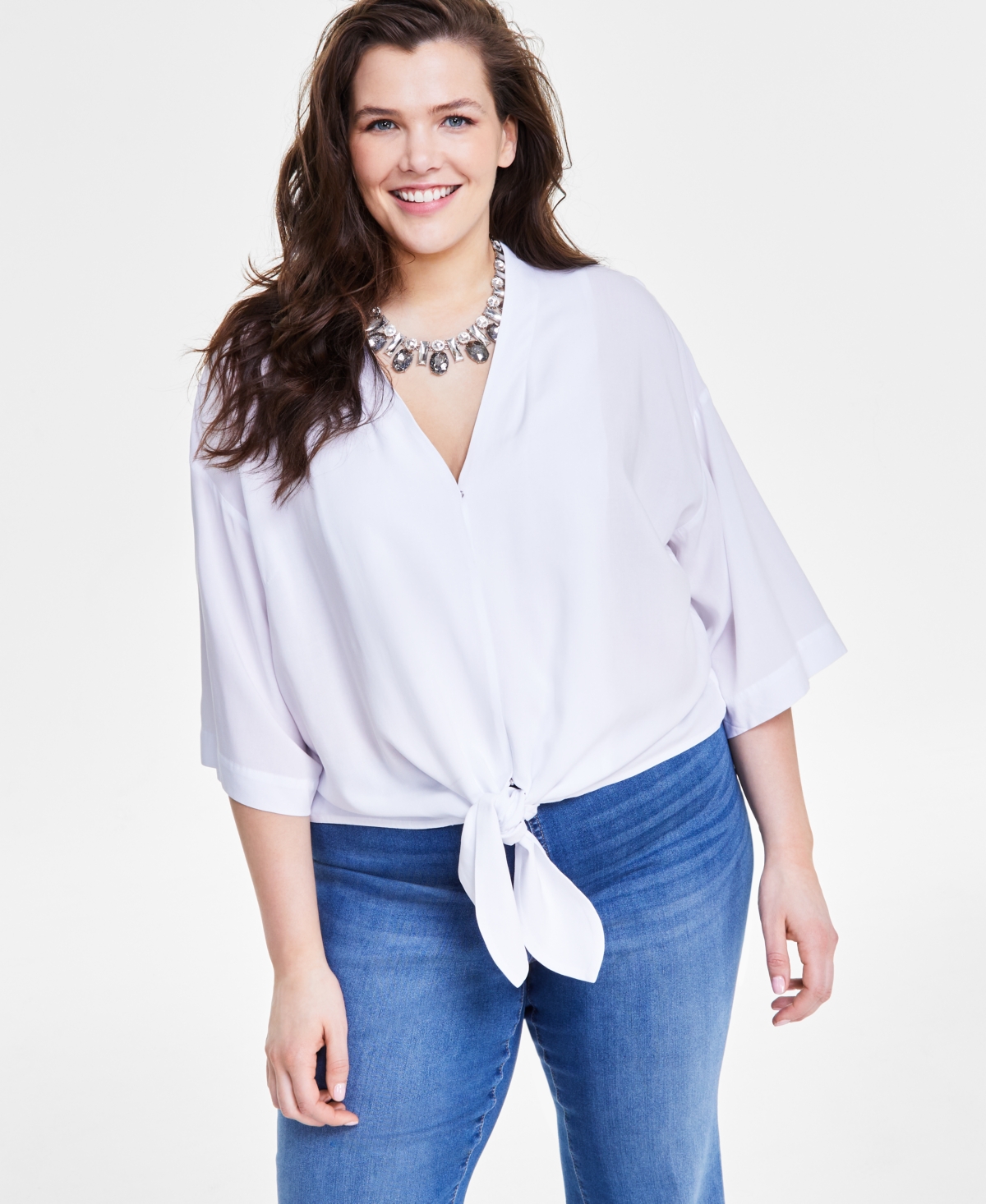Plus Size Tie-Front Top, Created for Macy's - Pink Tutu