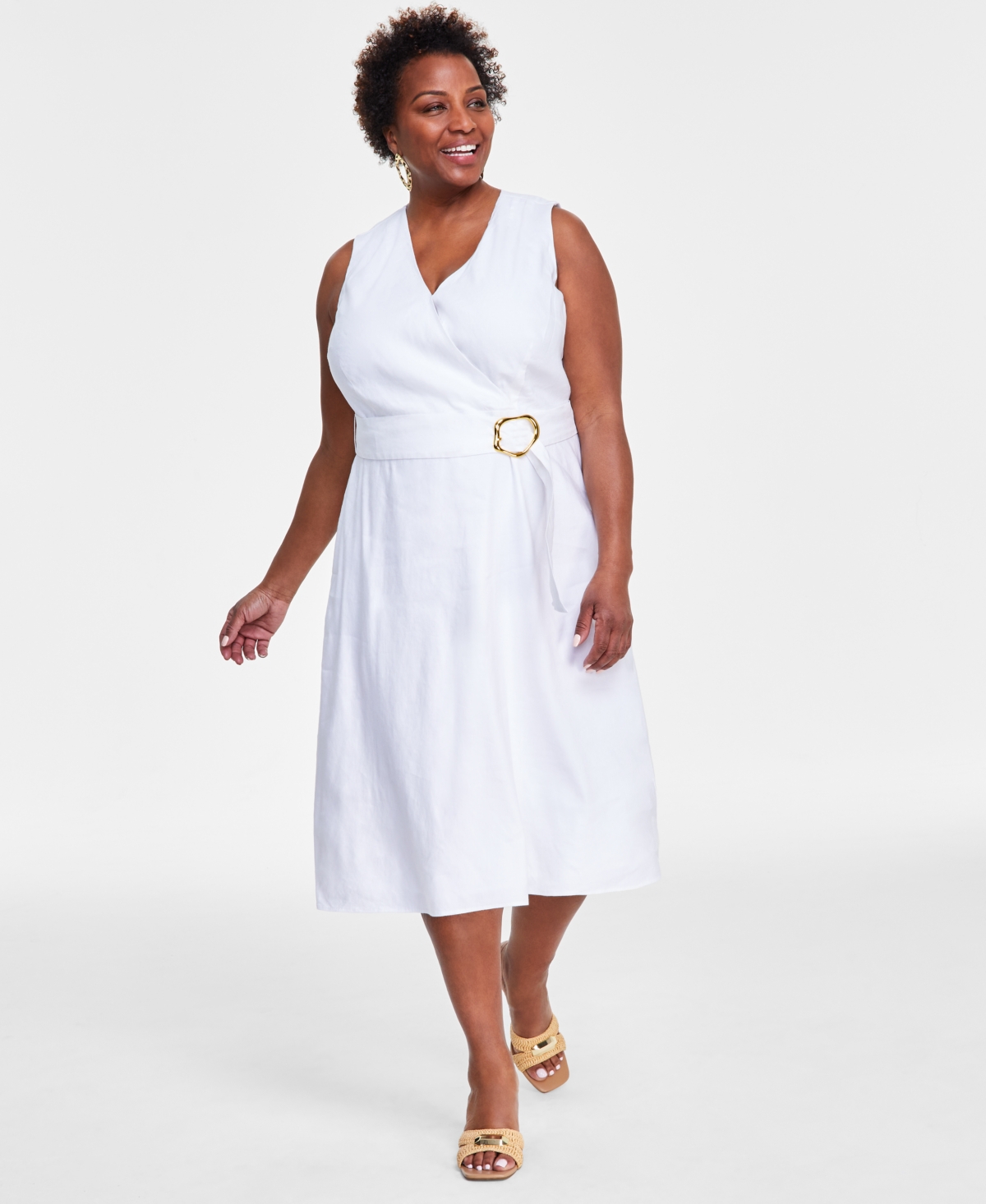 Plus Size D-Ring Midi Dress, Created for Macy's - Bright White