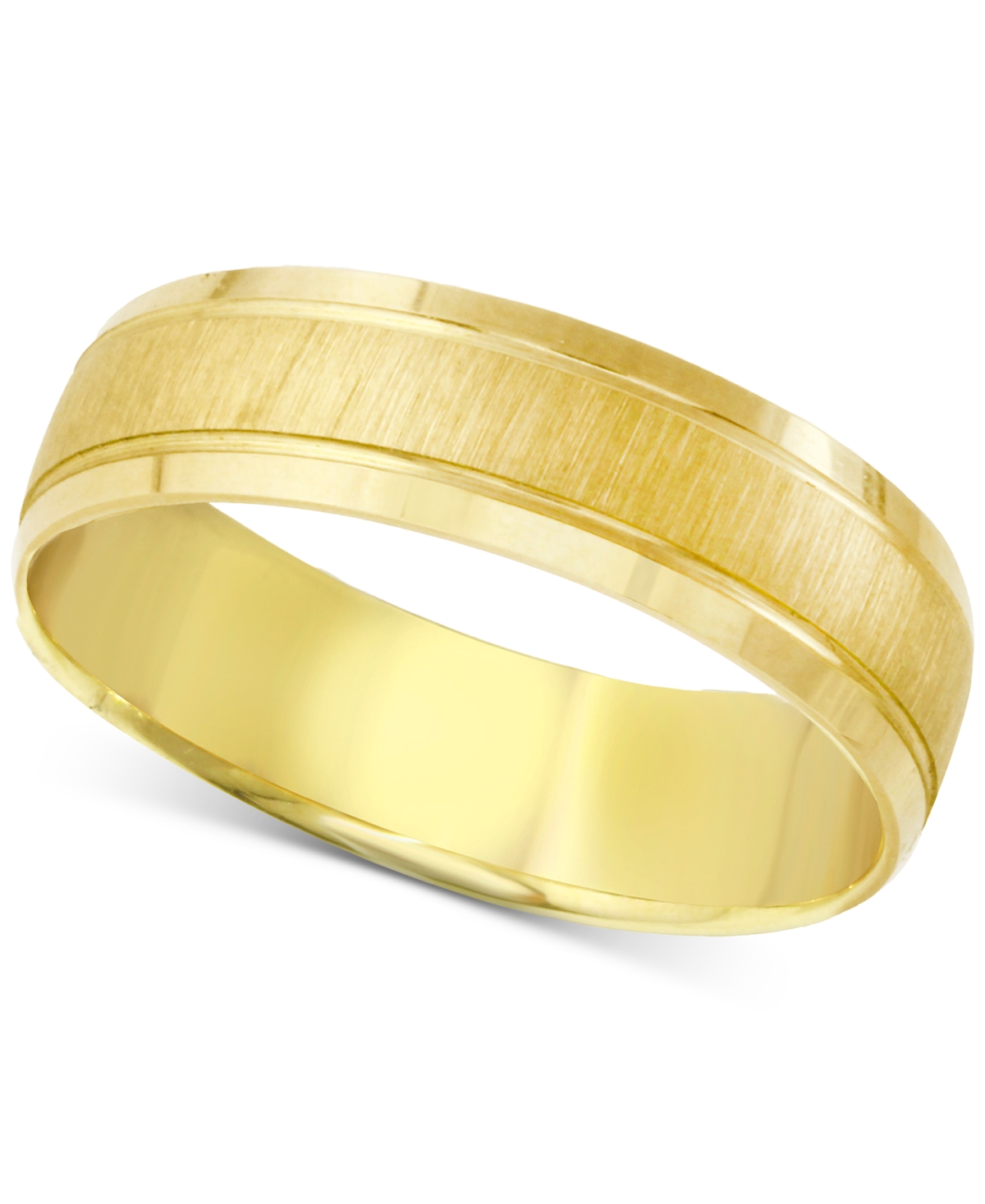 Shop Macy's Men's Textured & Polished Beveled Wedding Band In 14k Gold In Yellow Gold