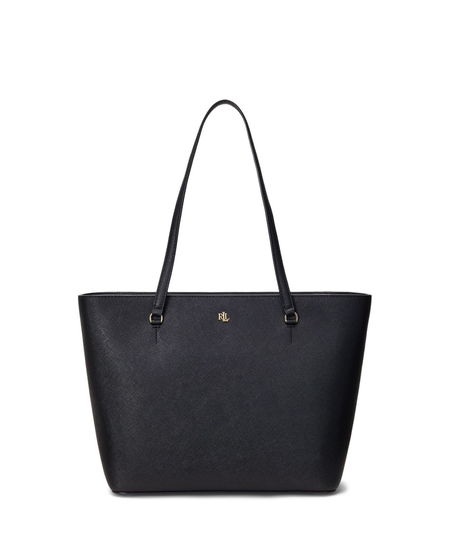 Сумка Lauren Ralph Lauren Crosshatch Leather Medium Karly Shopper Tote, цвет: Чёрный — фото 1