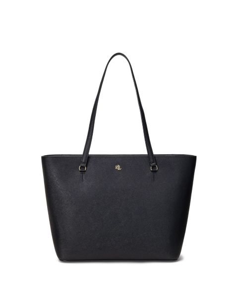 Сумка Lauren Ralph Lauren Crosshatch Leather Medium Karly Shopper Tote, цвет: Чёрный