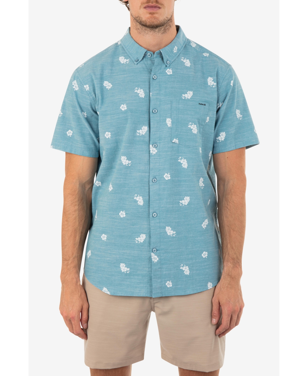 Shop Hurley Men's One And Only Stretch Print Short Sleeves Shirt In Tahitian Teal