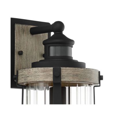 Stan Rustic Farmhouse Outdoor Wall Light Fixture Gray Faux Wood Black Motion Sensor 15 1/2" Clear Ribbed Glass for Post Exterior Barn