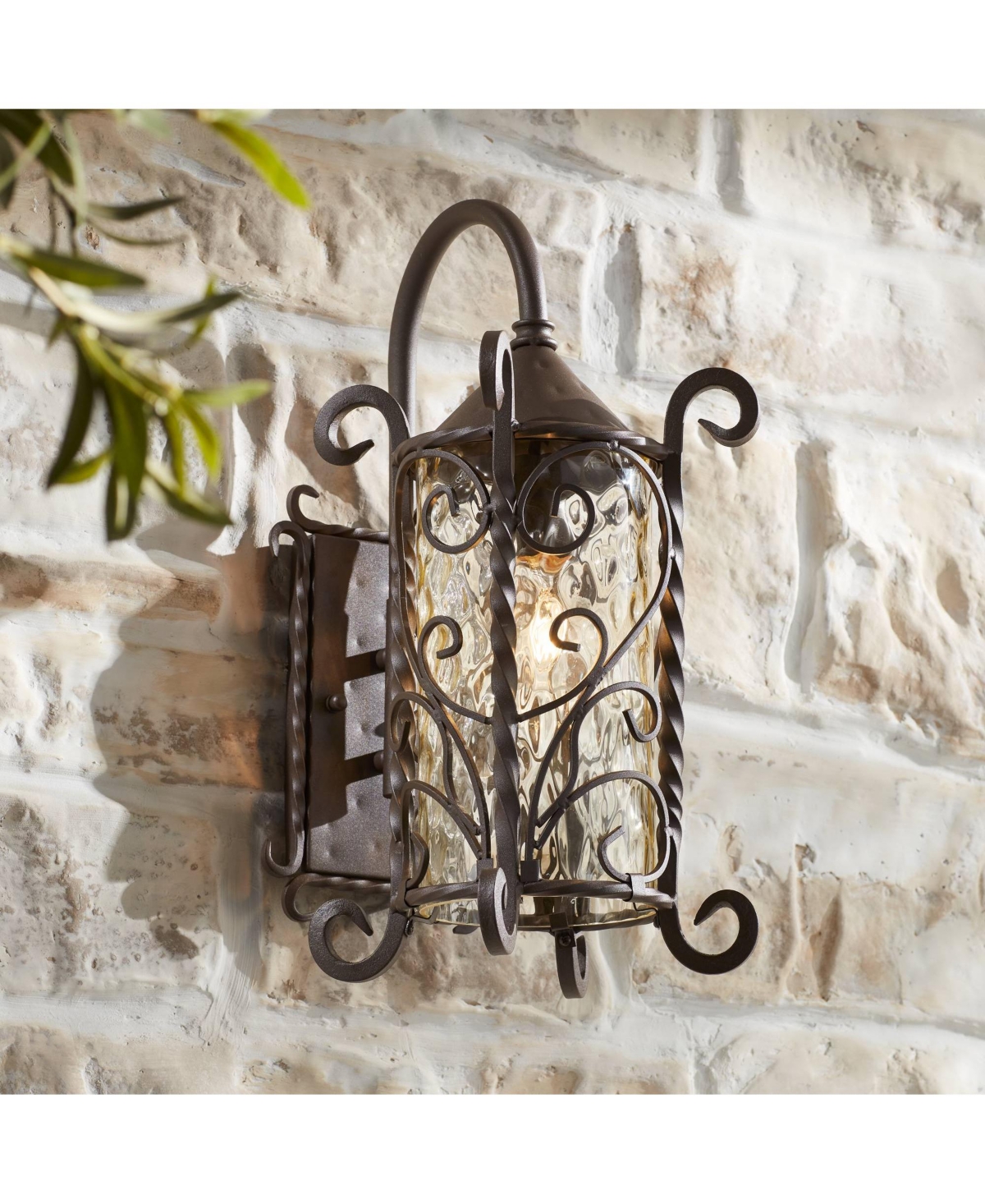 Casa Seville Rustic Outdoor Wall Light Fixture Dark Walnut Twists 18 1/2" Champagne Hammered Glass for Exterior House Porch Patio Outside Deck Garage