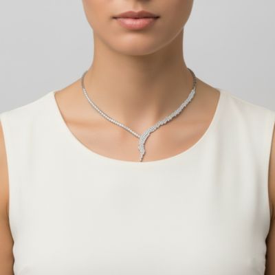Elegant white gold plated adults' necklace with cubic zirconia accents