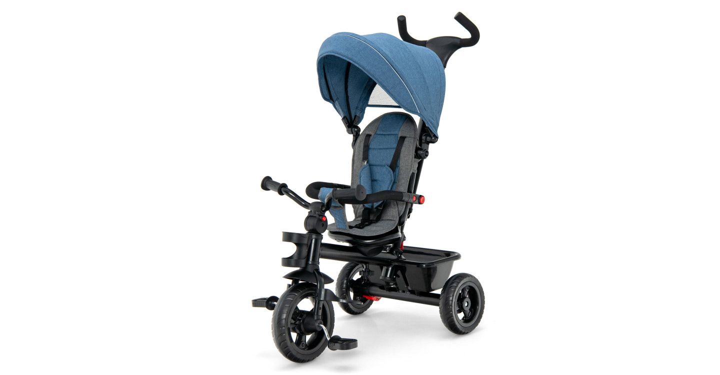 Детская игрушка Slickblue 4-in-1 Convertible Toddler Tricycle with Adjustable Seat and Parent Push Handle, цвет: Синий — фото 1