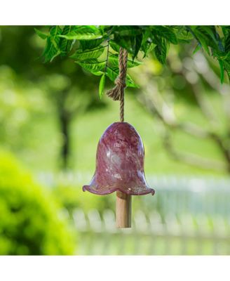 Art Glass Speckle Pink Floral Shaped Bell Chime- 7 x 7 x 7 Inches Outdoor Decor