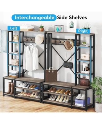 Hall Tree with Storage Bench, 4-in-1 Entryway Bench with Coat Rack, 70.86" Wooden Entryway Furniture with 5 Hanging Hooks for Home Entryway